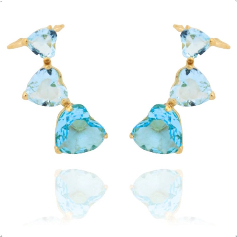 Ear cuff com Zirconia de Coração Aqua  Banhado a Ouro