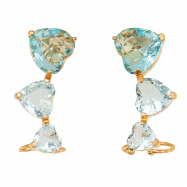 Ear cuff com Zirconia de Coração Aqua Banhado a Ouro