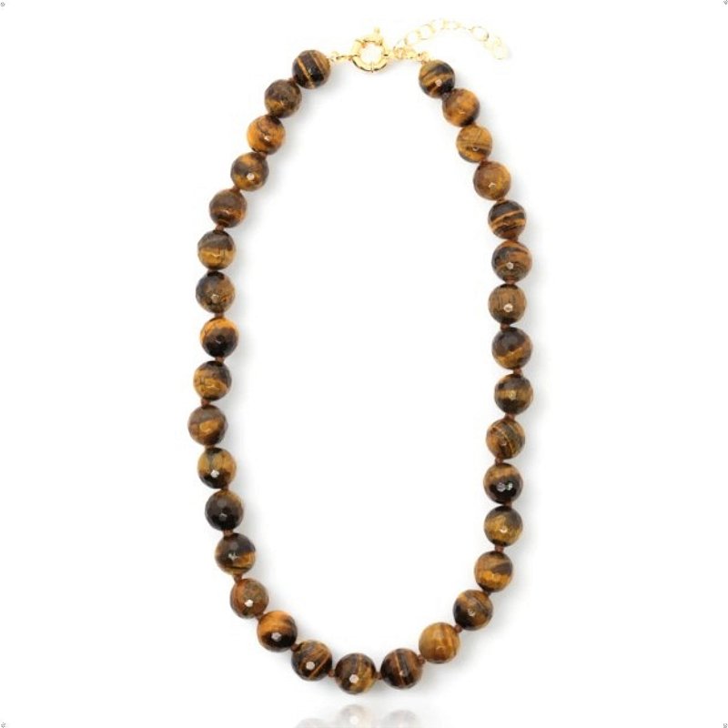 Colar Bolas Pedra Natural Jade Onix Olho De Tigre Banhado a Ouro