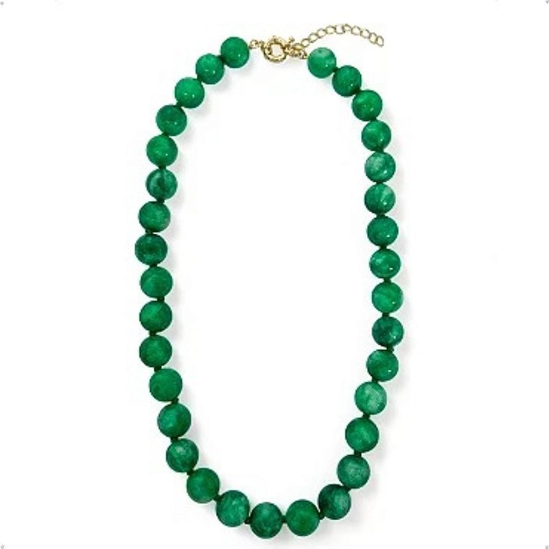 Colar Bolas Jade Verde Natural Banhado a Ouro Luxo