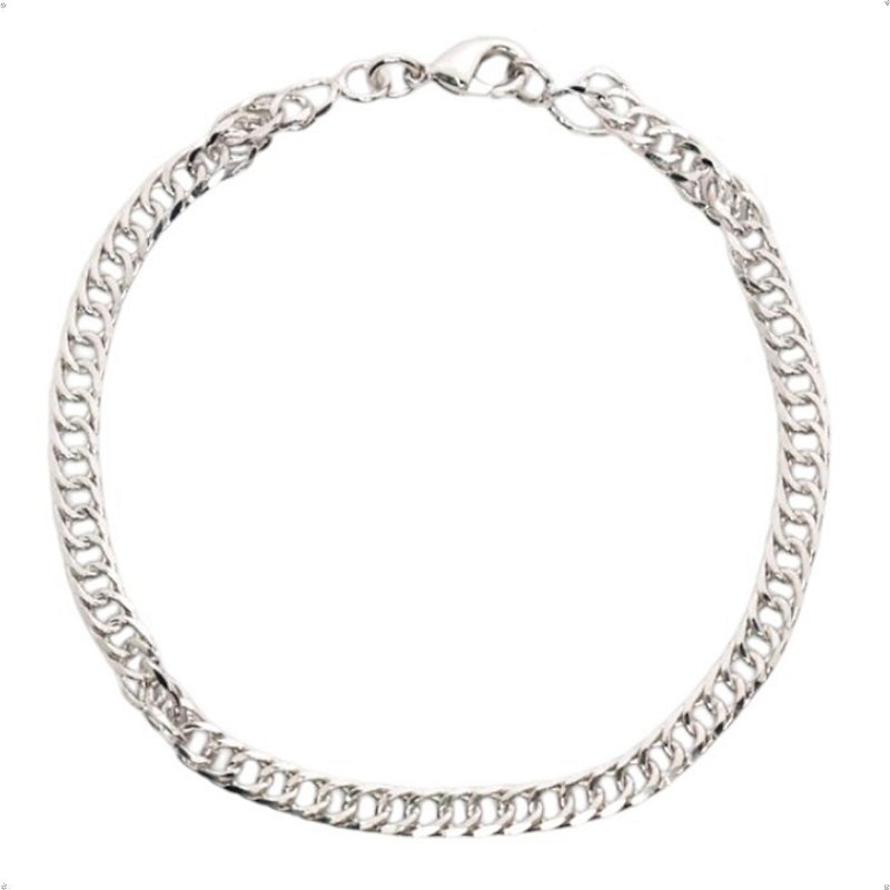 Pulseira Grume Dupla Diamantada 6 lados Banhado Em Ródio Branco - 18cm