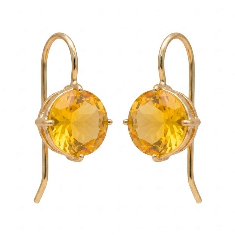 Brinco Anzol Zirconia Redonda Amarelo Banhado a Ouro