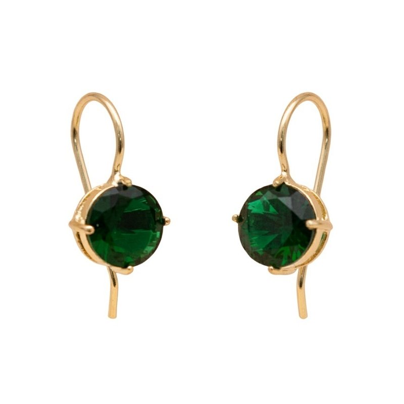 Brinco Anzol Zirconia Redonda Verde Banhado a Ouro