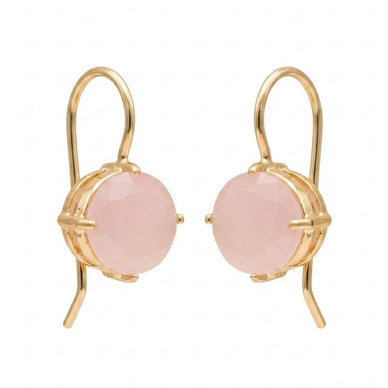 Brinco Anzol Zirconia Redonda Rosa Bebê Banhado a Ouro