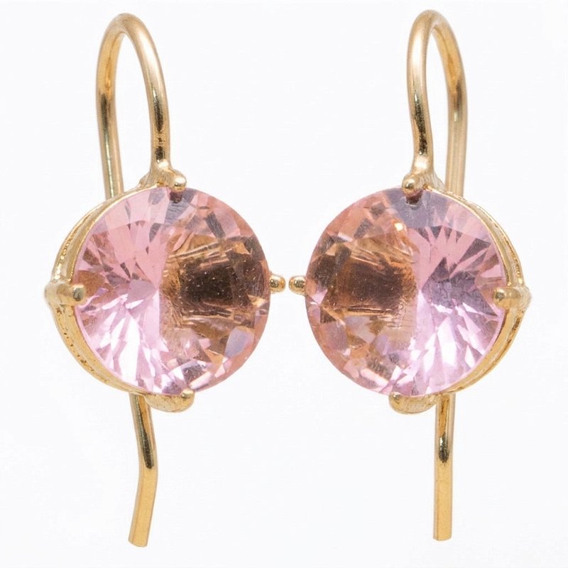 Brinco Anzol Zircônia Redonda Rosa Banhado a Ouro