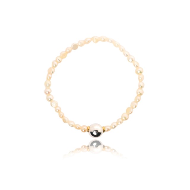 Pulseira de Pérola com Bola Lisa Banhado no Prata e Ouro 18k