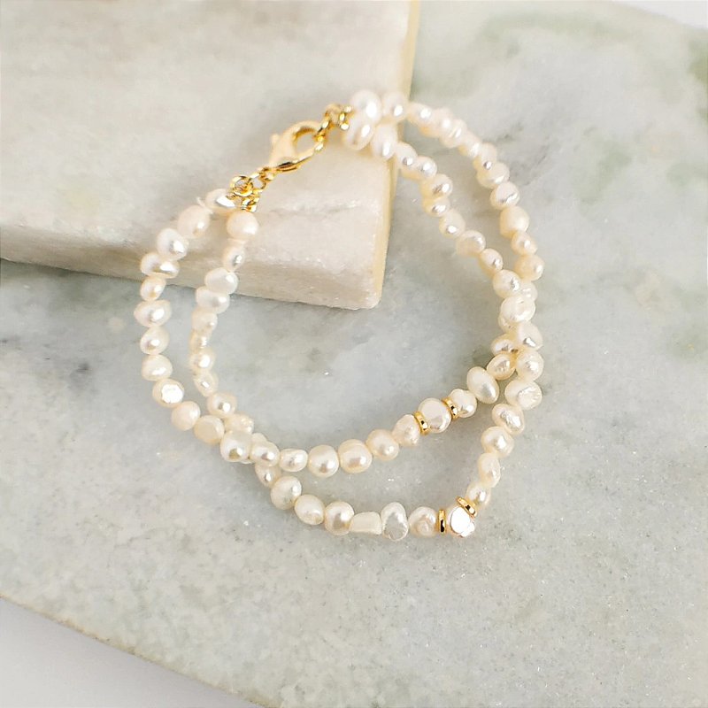 Pulseira Dupla de Pérola Banhado a Ouro 18k