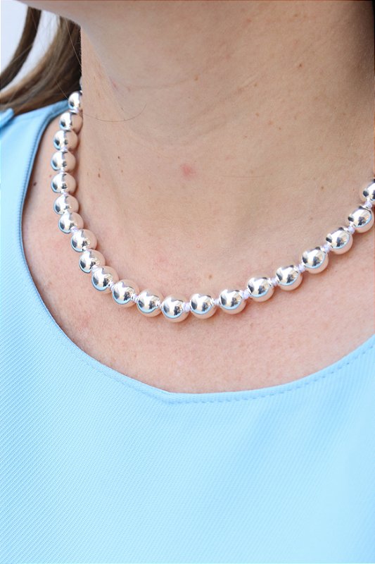 Colar Bolas Choker Banhado a Prata