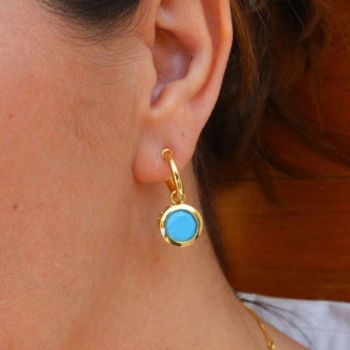 Brinco Argola com Cristal Azul Banhado a Ouro 18k