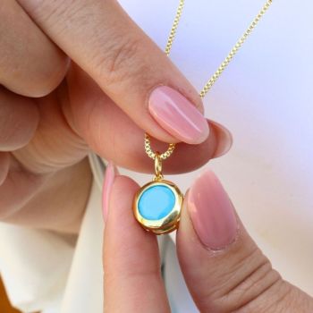 Colar Longo com Pingente Ponto de Luz Azul Banhado a Ouro 18k