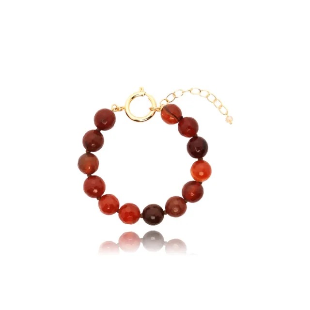 Pulseira Bolas Pedra Ágata Natural Banhado a Ouro Luxo