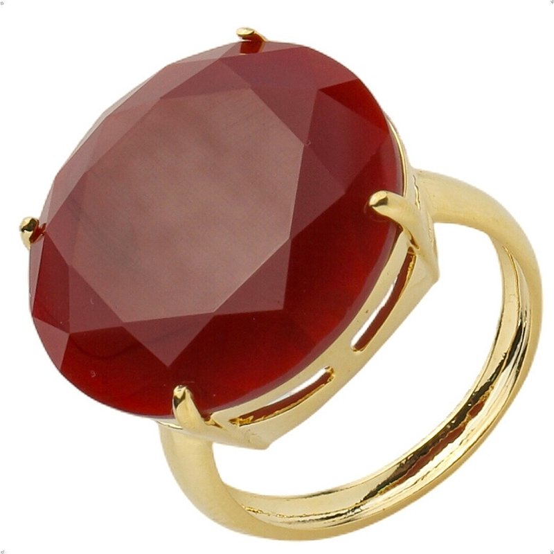 Anel Pedra Redonda Grande Cristal Marsala Banhado a Ouro