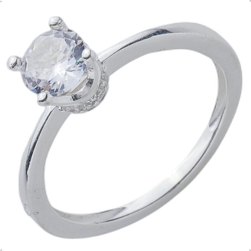 Anel Solitário Base Cravejada Zirconia Prata 925 Luxo
