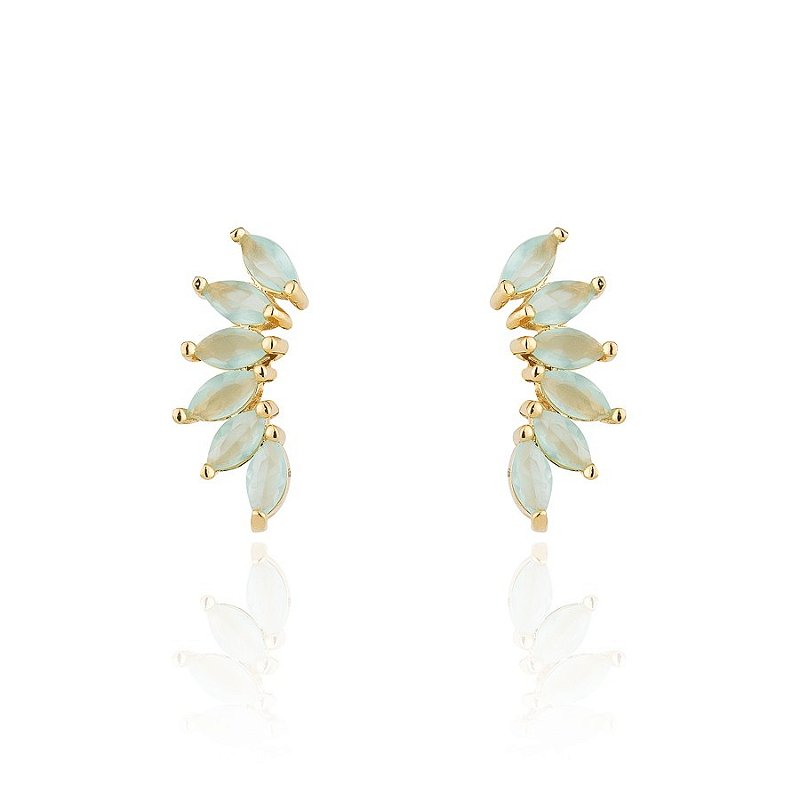 Brinco Semijoia Ear Cuff Cravejado Com Navetes De Cristal E Banhado Em Ouro 18k
