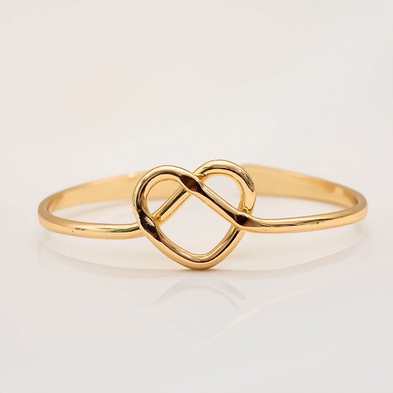 Bracelete Feminino Coração Laço Banhado a Ouro