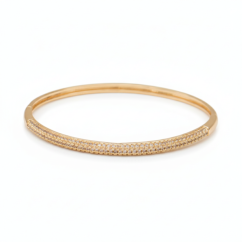 Bracelete Feminino Cravejado Moderno Banhado a Ouro Dourado
