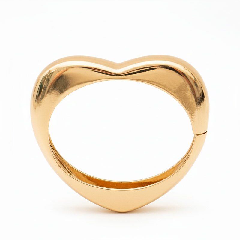 Bracelete Coração Feminino Moderno Grosso Banhado Ouro Mola