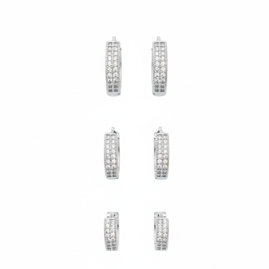 Brinco Trio de Argolas Cravejadas Prata 925