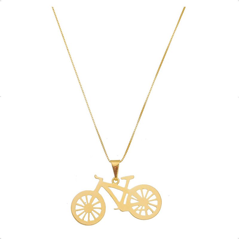 Colar de Bicicleta Pingente de Bike Banhado a Ouro 18k