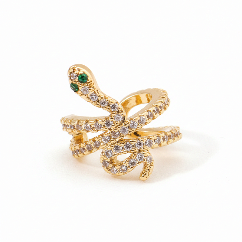 Brinco Piercing Fake Cobra Cravejado Banhado a Ouro 18k