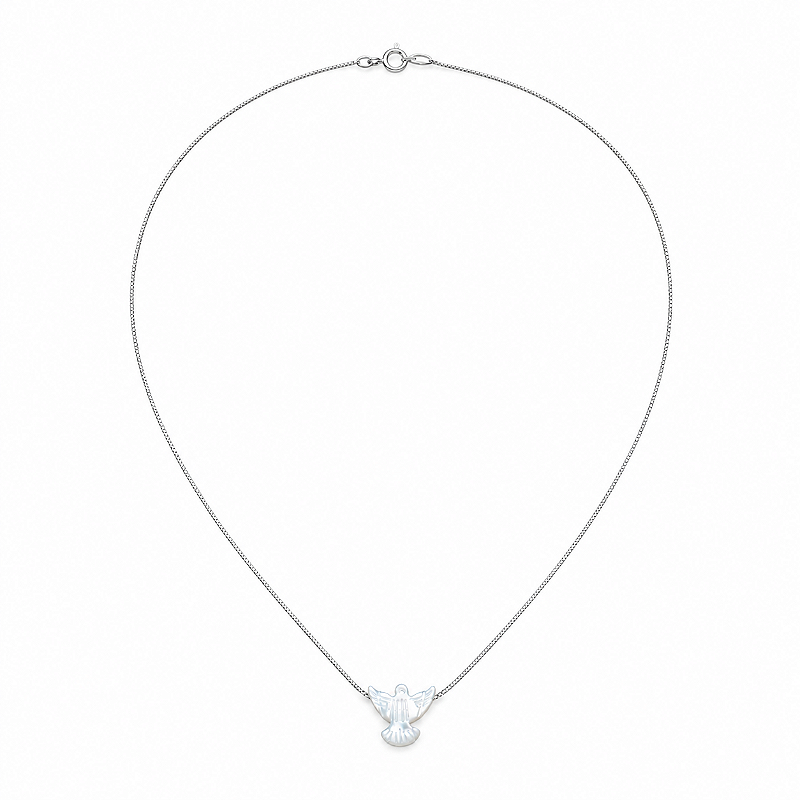 Colar Pomba Espirito Santo Madreperola Prata Maciça 925