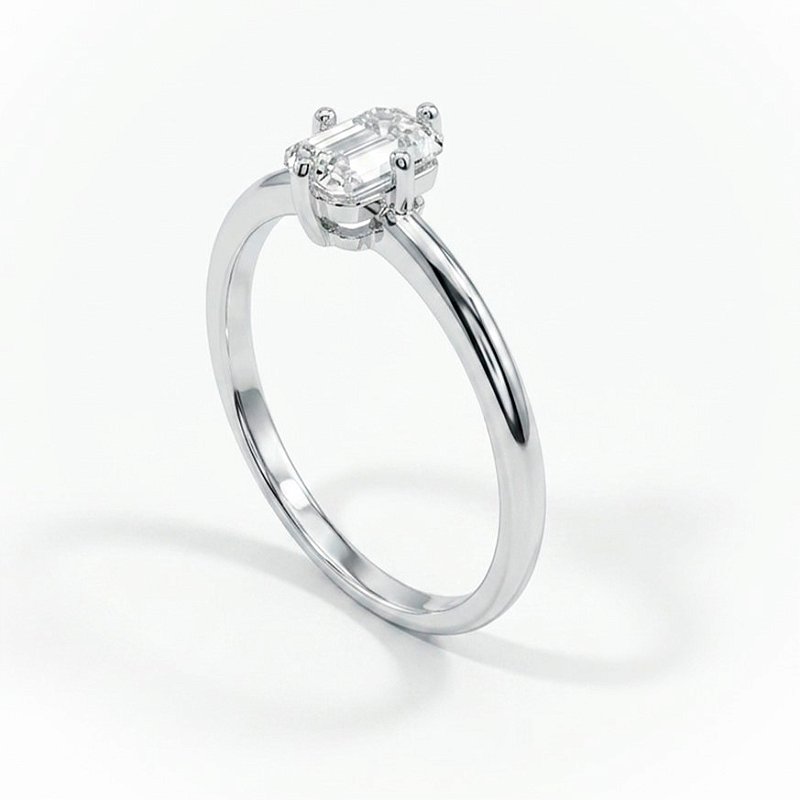 Anel Moissanite Baguete 4x6mm Solitário Retangular Prata 925 Maciça