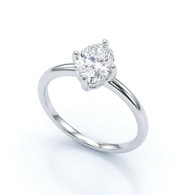 Anel Moissanite Oval Solitário 6x8mm Prata 925 Maciça