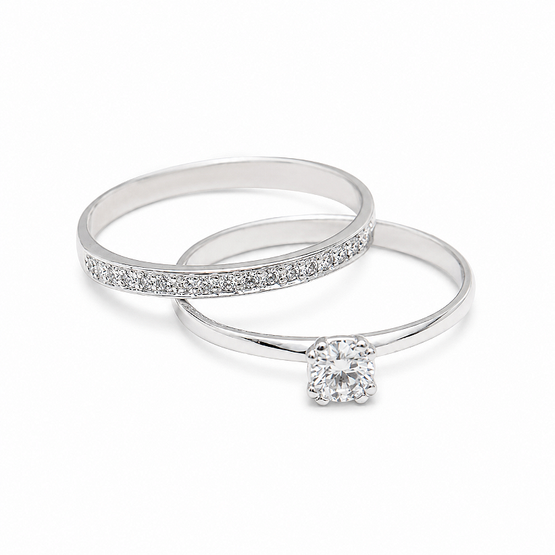 Anel Solitário E Aparador Moissanite 4.5mm Prata 925