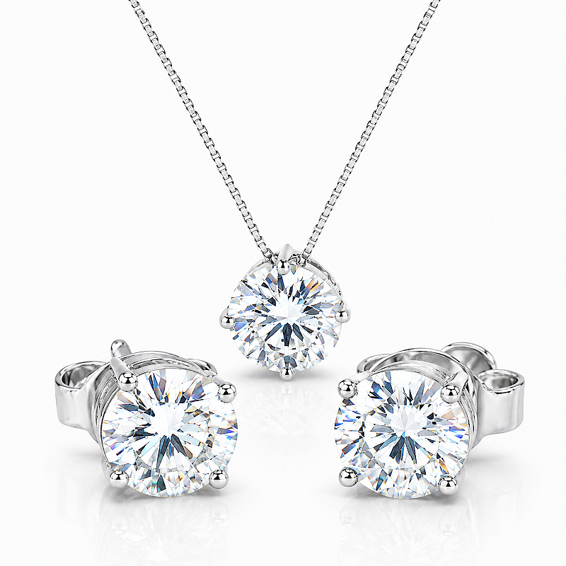 Conjunto Colar E Brinco Moissanite 8mm Prata 925 Com Garantia GRA