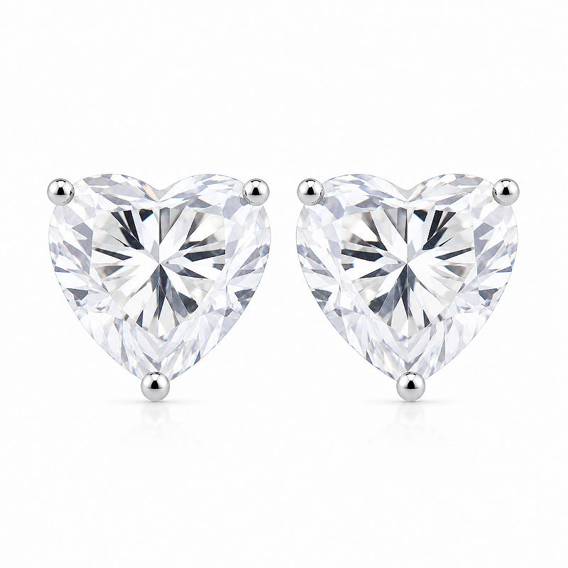 Brinco Ponto De Luz Coração Moissanite 10x10mm 4.0mm Prata 925 Com Certificado GRA