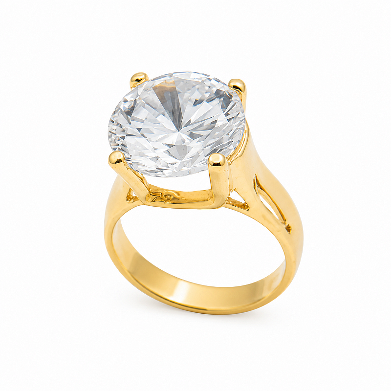 Anel Solitário Com Zircônia Grande Banhado Em Ouro 18k