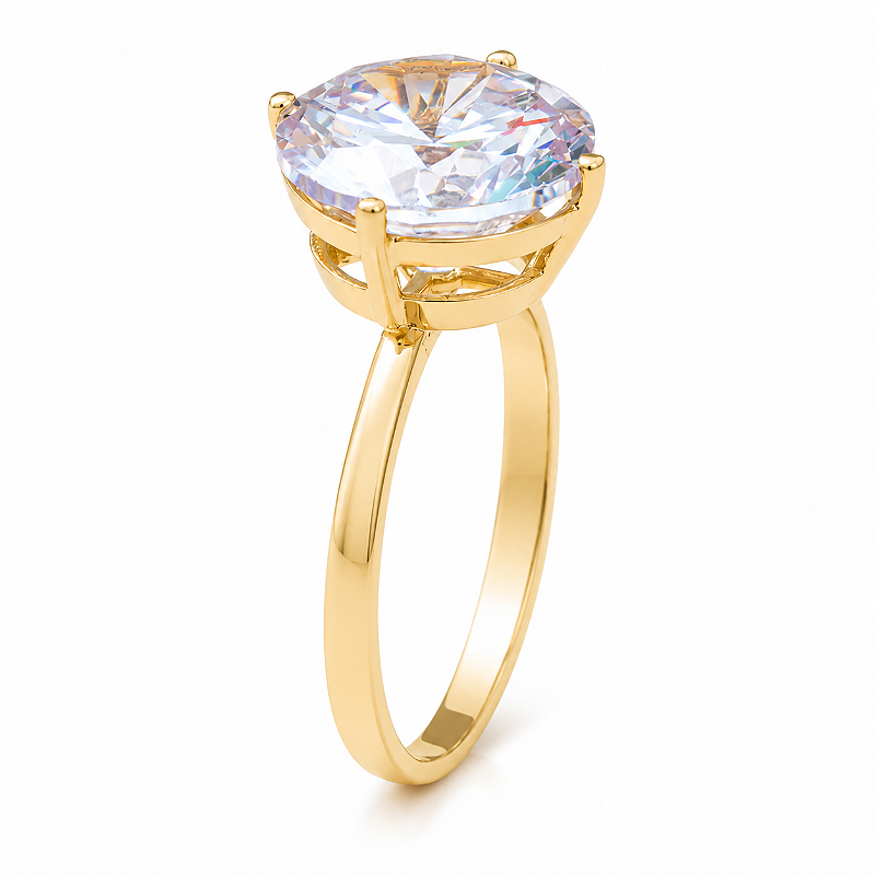 Anel Solitário Com Zircônia Grande Banhado Em Ouro 18k
