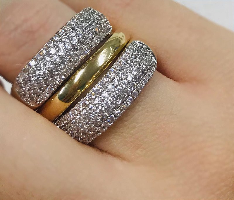 Anel Aparador Feminino Par Zirconias Banhado Ouro 18k 2peças