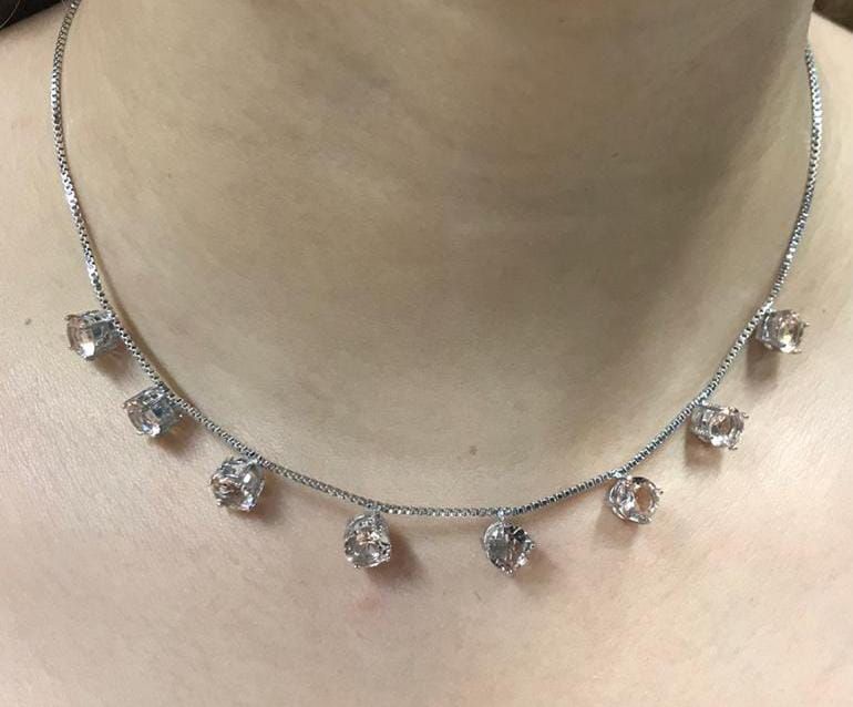 Choker Com Pedras de Zirconias Banhado a Ródio Branco