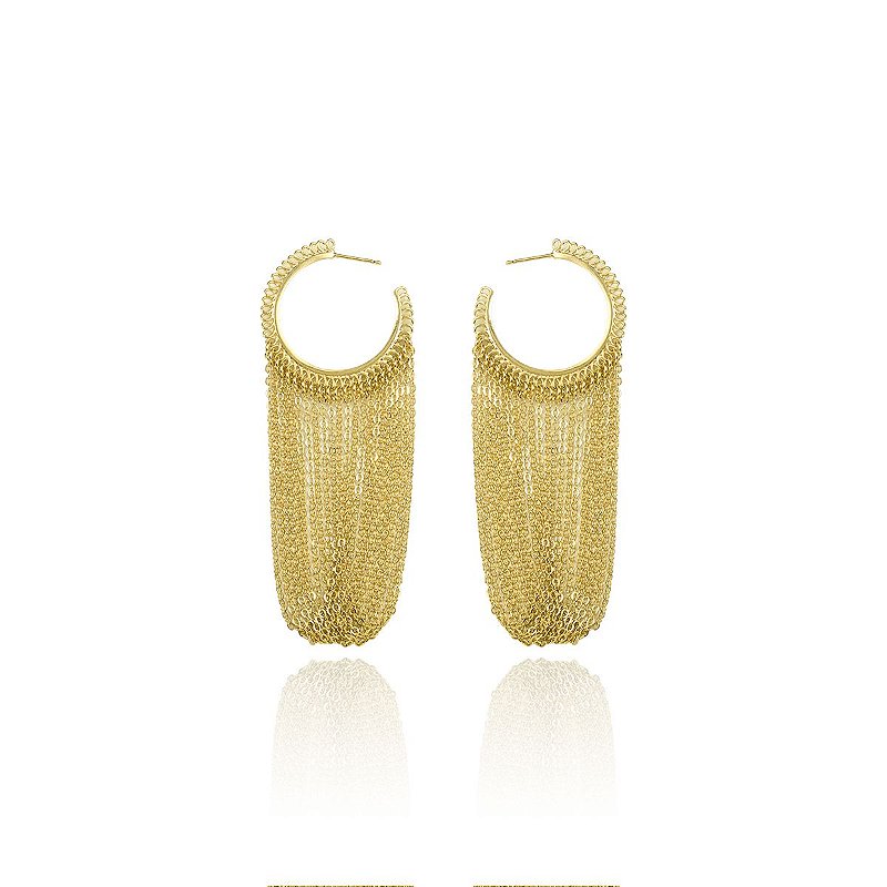 Brinco Argola com Correntes Luxo Banhado a Ouro 18k