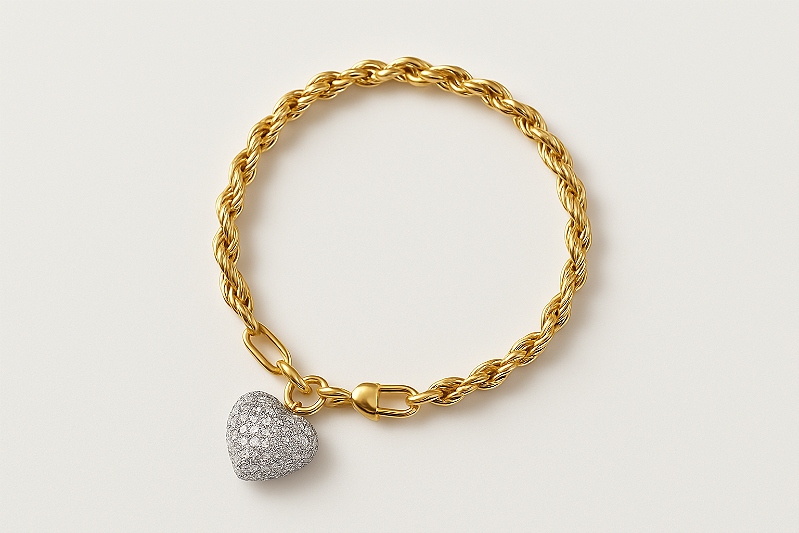 Pulseira Pingente Coração Cravejado Zirconia Banhada A Ouro