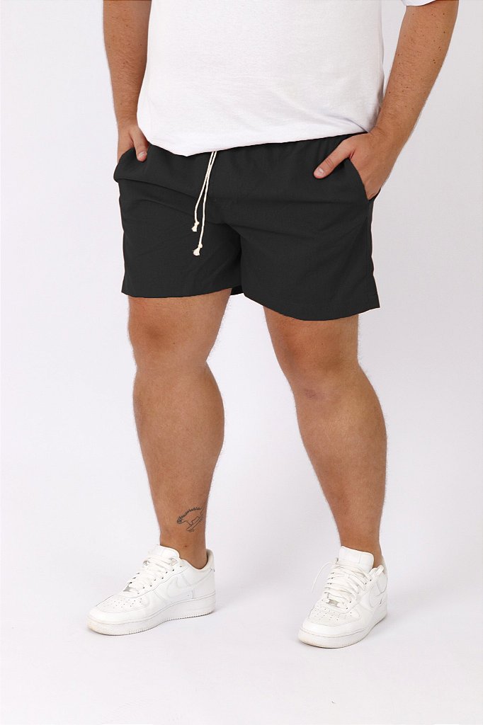 Shorts Linho Mauricinho Masculino Plus Size - Preto - DAZE MODAS