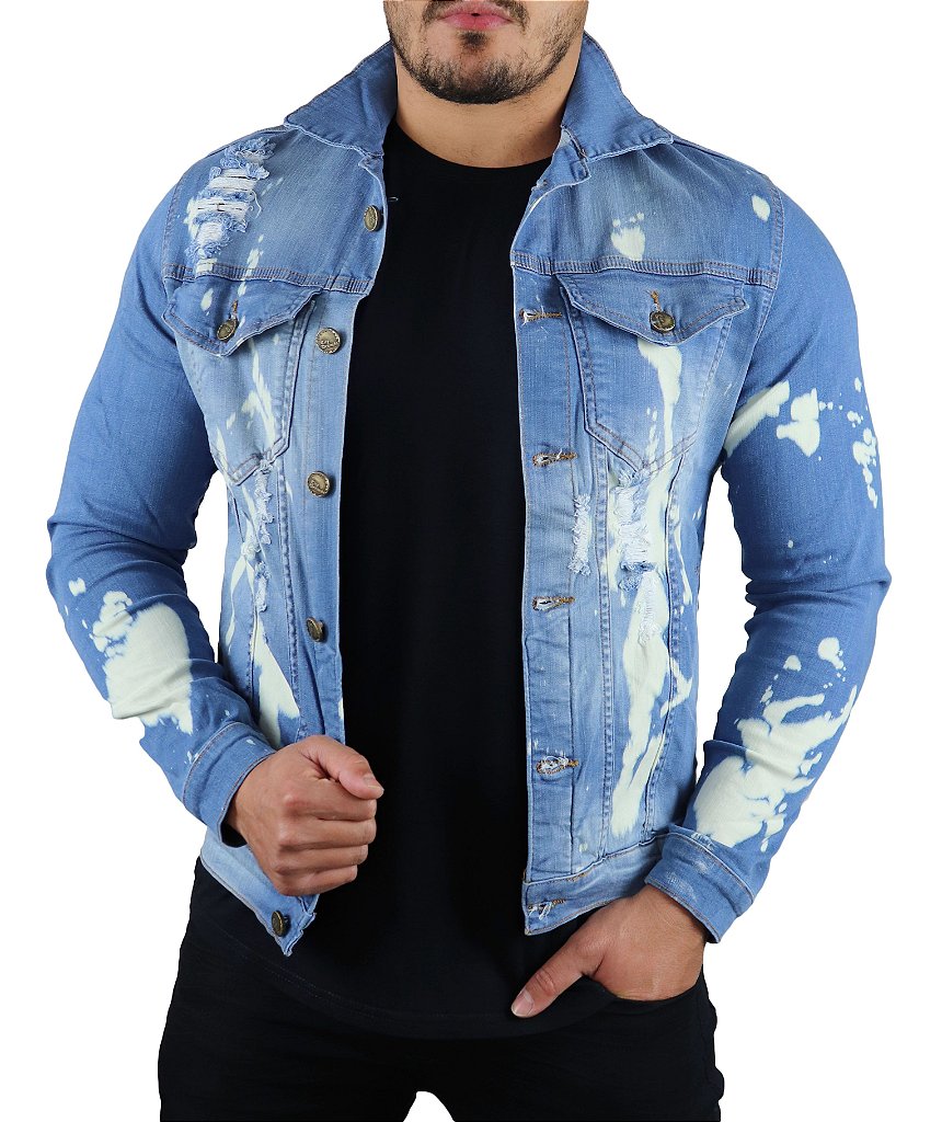 jaqueta jeans estampada masculina