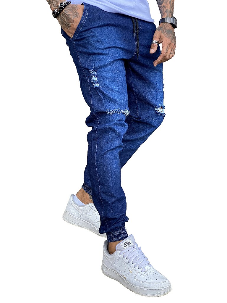 Calça Masculina - Jogger Jeans - Escura Rasgada - DAZE MODAS