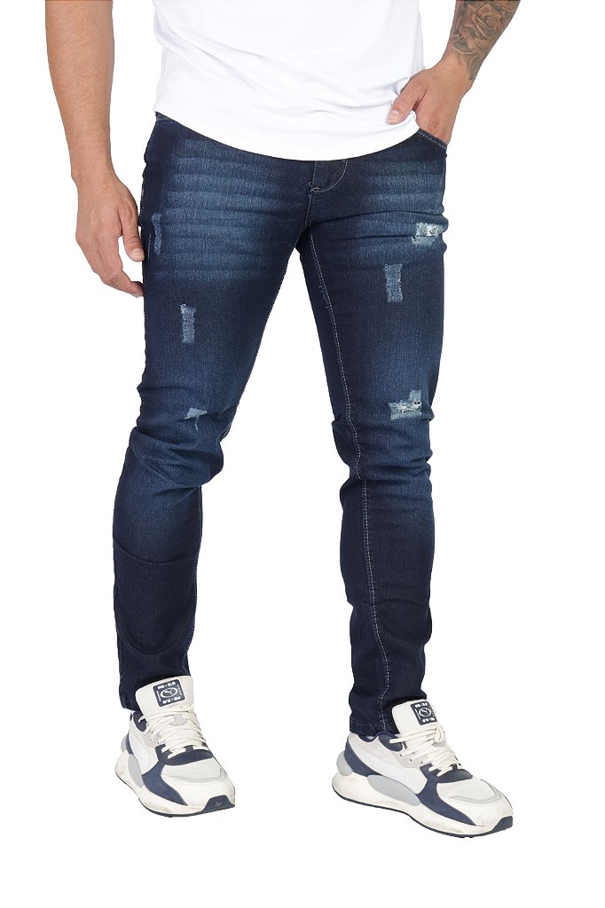 Calça Masculina Skinny Jeans desfiada Escura - DAZE MODAS
