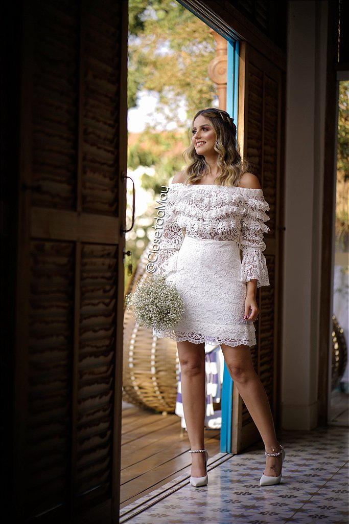 vestido de noiva curto manga longa