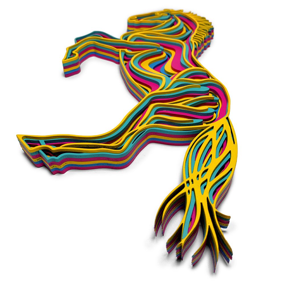 Quadro Decorativo 3D Cavalo Colorido Multicamada Em Madeira - Aimará Decor