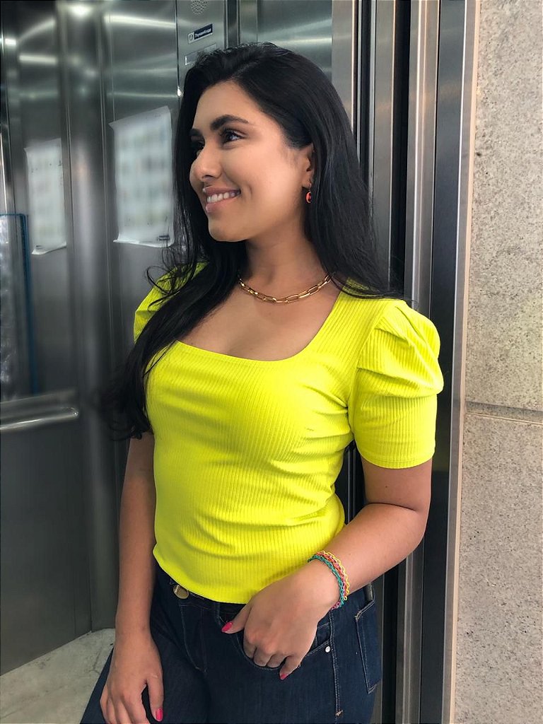 Blusa canelada neon Clearance
