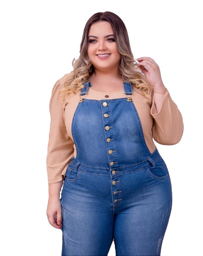 comprar jardineira jeans plus size