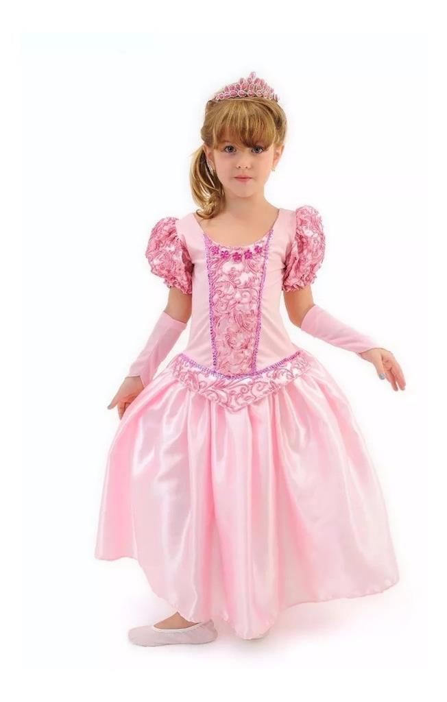 Fantasia Vestido Cinderela Infantil Luxo Com Coroa E Luvas