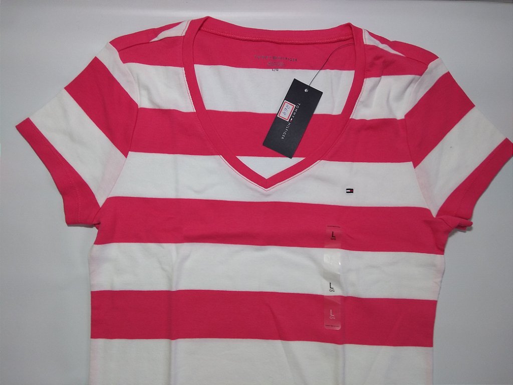 Camiseta listrada branca e rosa. Tommy Hilfiger - Baby Imports MS - Roupas  e Acessórios