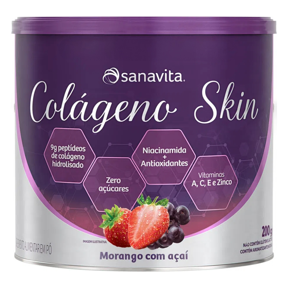 Colágeno Skin Sanavita Morango com Açaí 200g - HiperABC