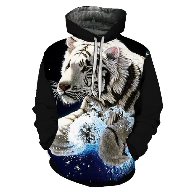 Moletom Roupa Canguru Tigre Branco 3d Full Novidade. - 7Dreams