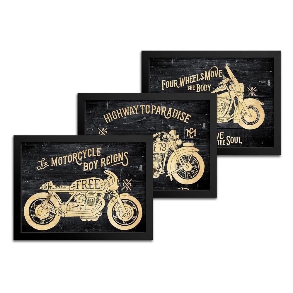 Kit com 3 quadros vintage de moto da Machine Cult