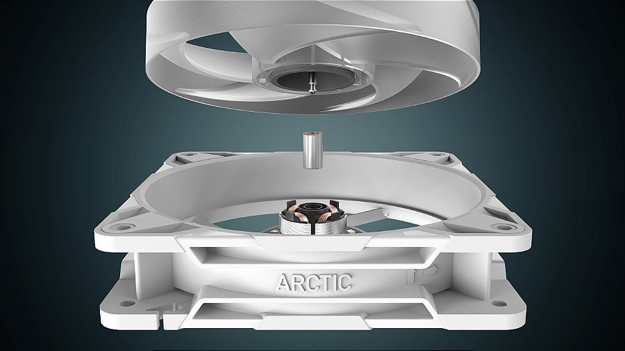 Cooler FAN ARCTIC P12 Pro Reverse A-RGB 120mm Branco, ACFAN00325A — Projeto otimizado de eixo e rolamento (FDB)